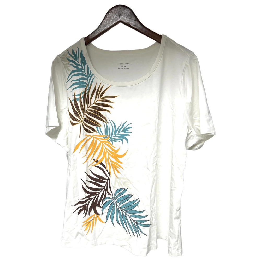 Sport Savvy Women's Tropical Placed Print Tee White - Regular